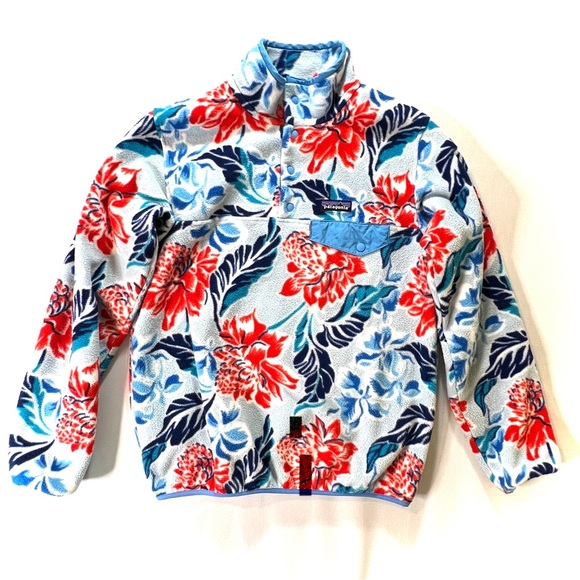 Rare Patagonia Synchilla snap T Blue Manoa Floral Hawaiian pullover fleece/ S - Picture 1 of 7